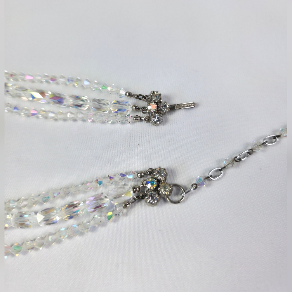 Vintage AB Necklace Triple Strand Faceted Austrian Crystals Aurora Borealis - Picture 3 of 7
